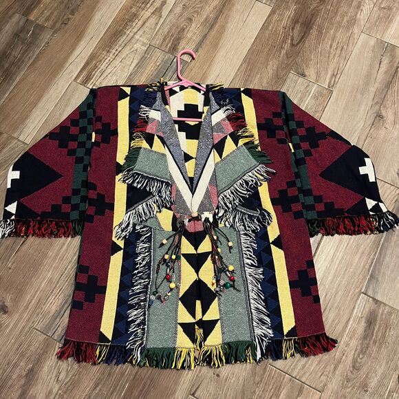 Native American Indian Wrapper Aztec Southwestern Womens Sweater Multicolor NWOT - Picture 9 of 9